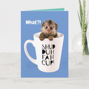Cute Finger Monkey In A Cup Complimentary Birthday Card