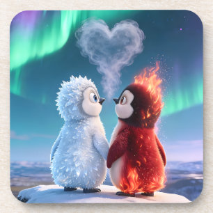 Cute Fire and Ice Penguin Northern Lights Coaster