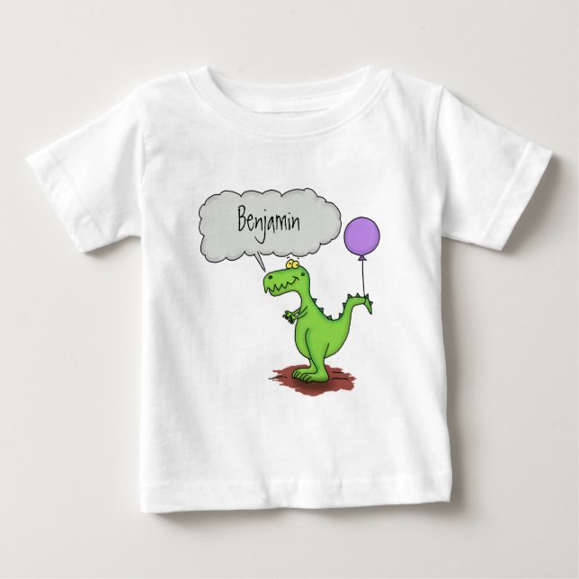 Cute fire breathing green funny dragon cartoon baby T-Shirt (Front)