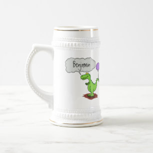 Cute fire breathing green funny dragon cartoon  beer stein