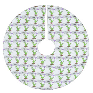 Cute fire breathing green funny dragon cartoon brushed polyester tree skirt