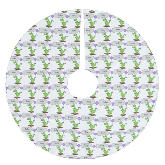 Cute fire breathing green funny dragon cartoon brushed polyester tree skirt (Front)