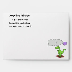 Cute fire breathing green funny dragon cartoon envelope