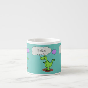 Cute fire breathing green funny dragon cartoon espresso cup