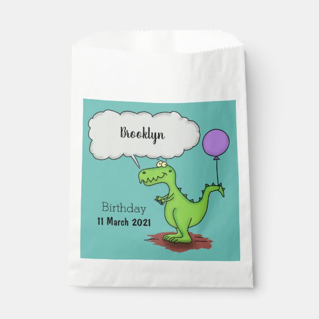 Cute fire breathing green funny dragon cartoon favour bags (Front)