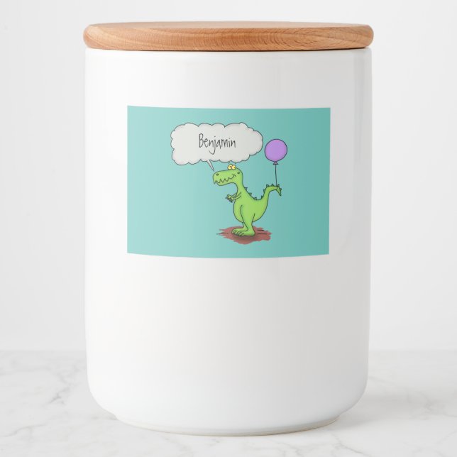 Cute fire breathing green funny dragon cartoon food label (Front)