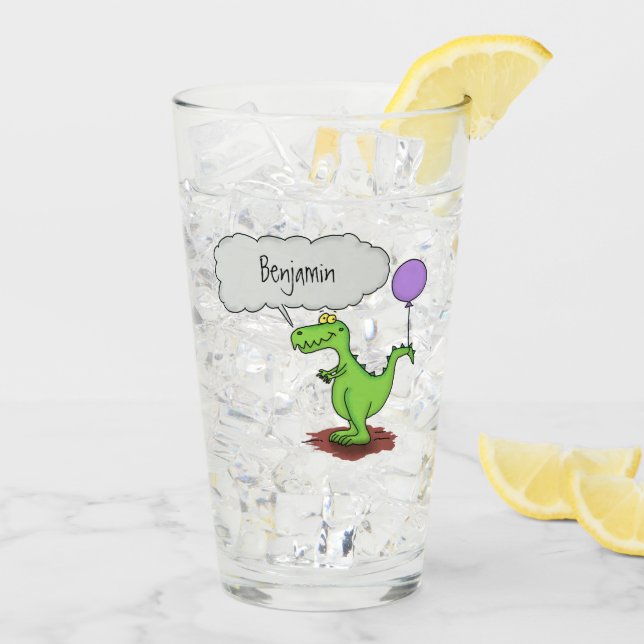 Cute fire breathing green funny dragon cartoon glass (Back Ice)