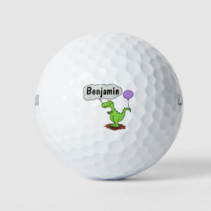 Cute fire breathing green funny dragon cartoon golf balls