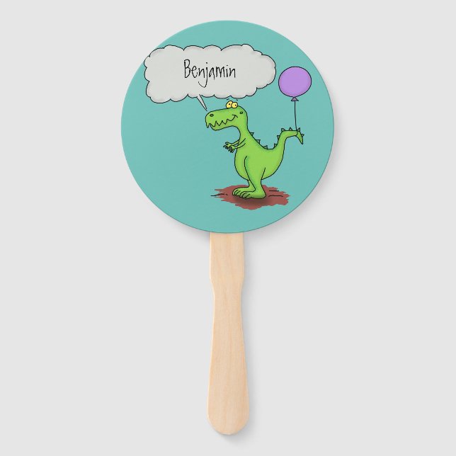 Cute fire breathing green funny dragon cartoon hand fan (Front)