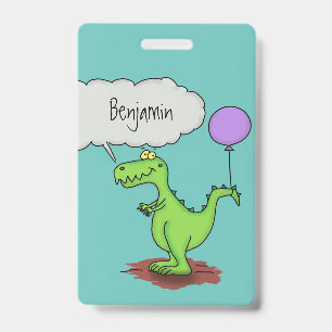 Cute fire breathing green funny dragon cartoon ID badge