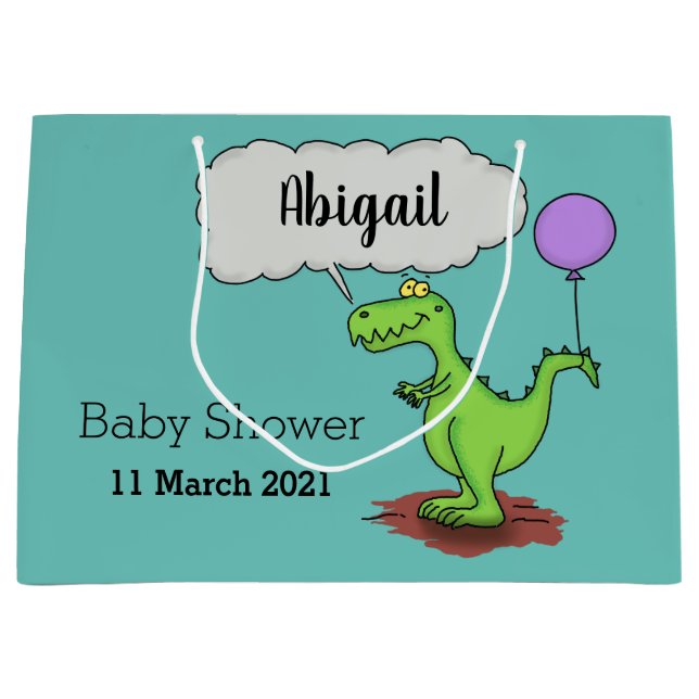 Cute fire breathing green funny dragon cartoon large gift bag (Front)