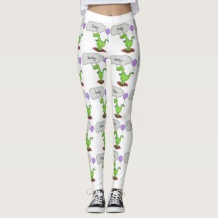 Cute fire breathing green funny dragon cartoon leggings