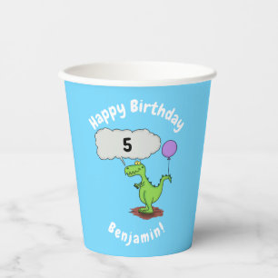 Cute fire breathing green funny dragon cartoon paper cups