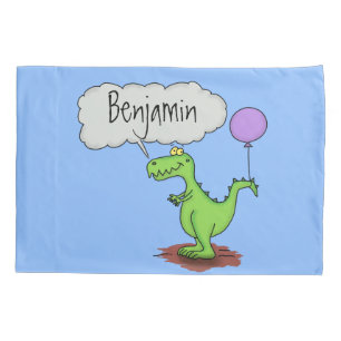 Cute fire breathing green funny dragon cartoon pillowcase