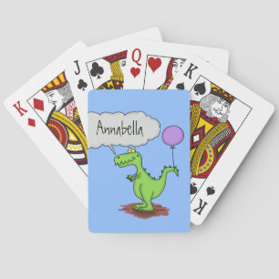 Cute fire breathing green funny dragon cartoon playing cards