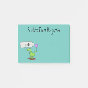 Cute fire breathing green funny dragon cartoon post-it notes