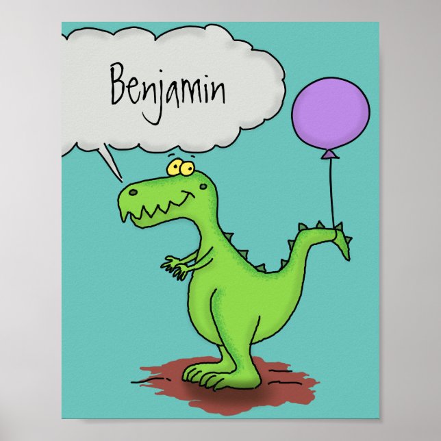 Cute fire breathing green funny dragon cartoon poster (Front)