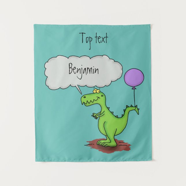 Cute fire breathing green funny dragon cartoon tapestry (Front)