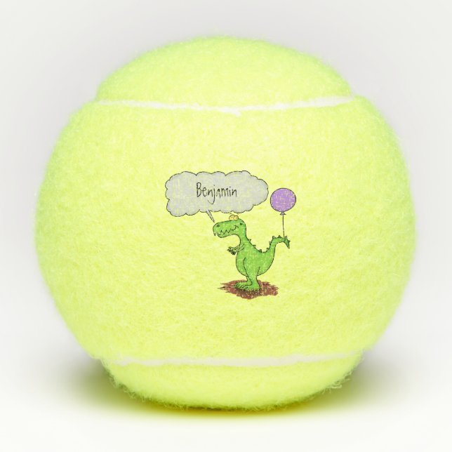 Cute fire breathing green funny dragon cartoon tennis balls (Front)