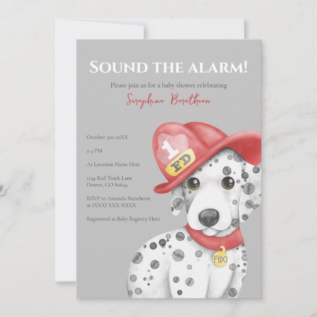 Cute Fire Fighter Dalmatian Baby Shower Invitation (Front)