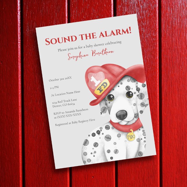 Cute Fire Fighter Dalmatian Baby Shower Invitation (Fire fighter dalmatian baby shower personalized invitation.)