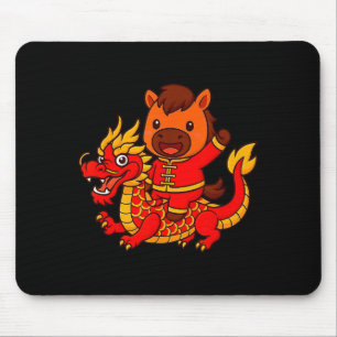 Cute Fire Horse Riding Chinese Dragon Lunar New Ye Mouse Pad