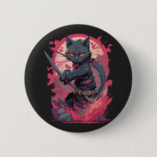 Cute Fire Splash Black Ninja Cat Warrior 6 Cm Round Badge