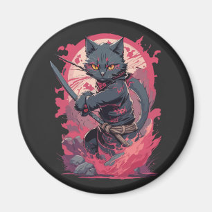 Cute Fire Splash Black Ninja Cat Warrior Magnet