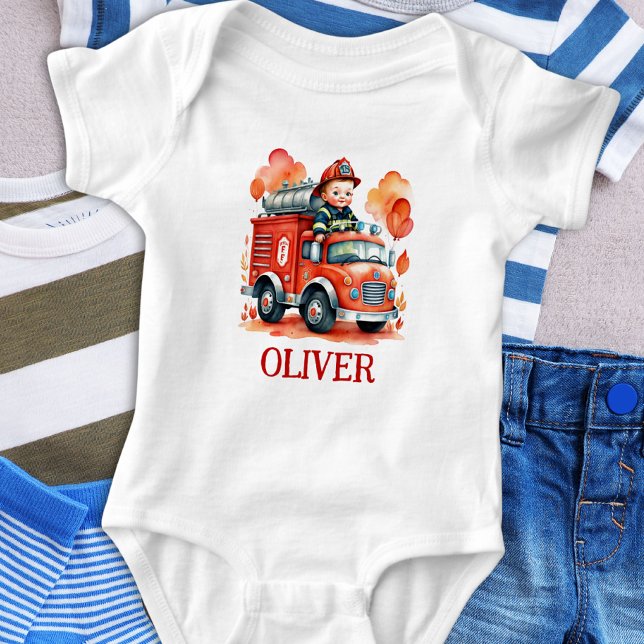 Cute Fire Truck and Firefighter Baby Bodysuit (Creator Uploaded)
