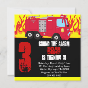 Cute Fire Truck Engine Birthday Party Invitation