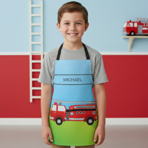 Cute Fire Truck Firefighter Kids Apron