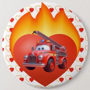 Cute fire truck Valentine's day 6 Cm Round Badge