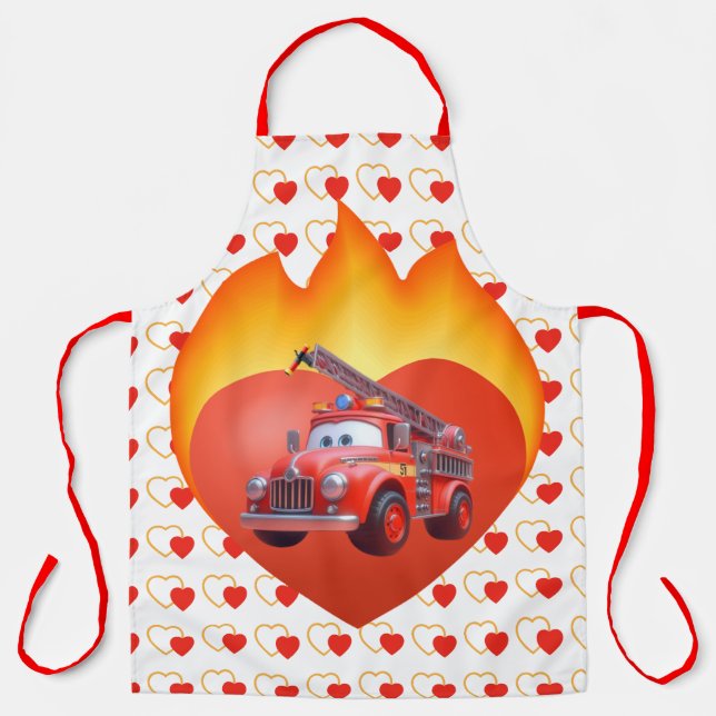 Cute fire truck Valentine's day Apron (Front)