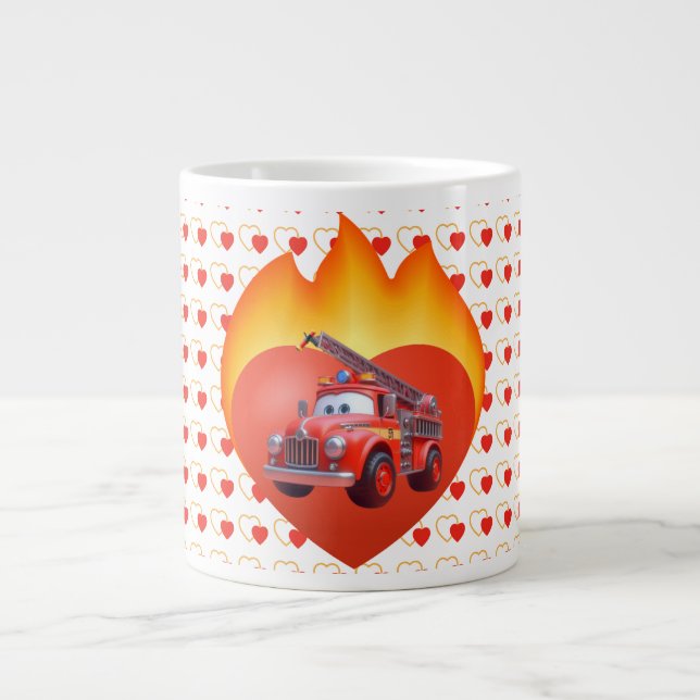 Cute fire truck Valentine's day Large Coffee Mug (Front)