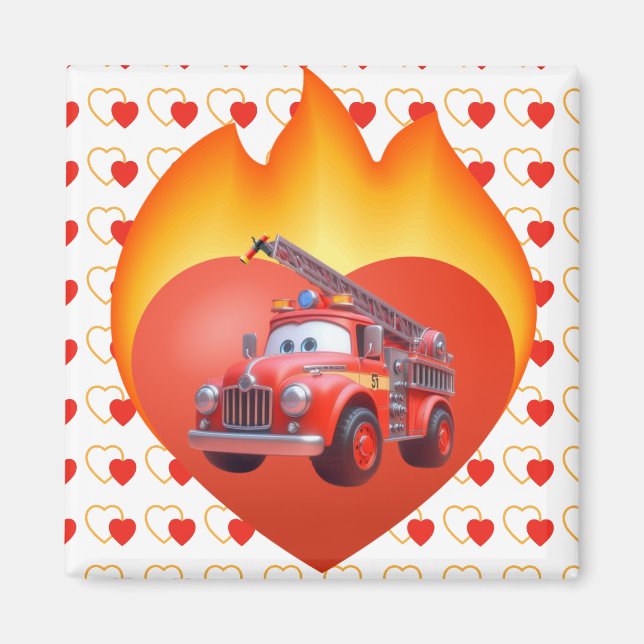 Cute fire truck Valentine's day Magnet (Front)