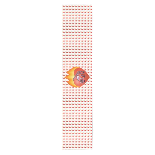 Cute fire truck Valentine's day Short Table Runner (Front)