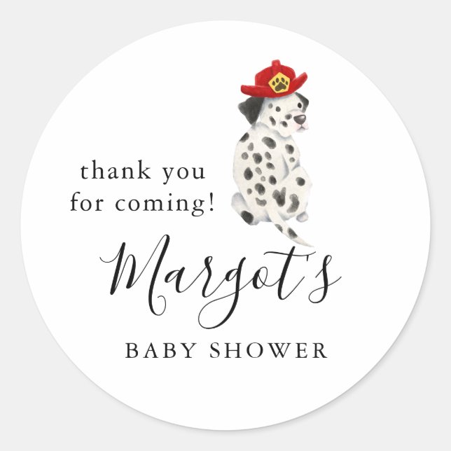 Cute Firefighter Baby Shower Favour Classic Round Sticker (Front)
