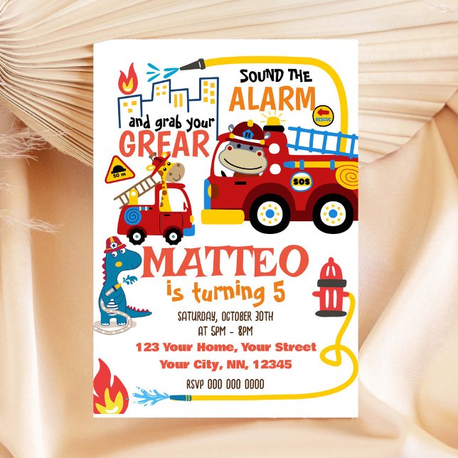 Cute Firefighter Birthday Boy Invitation (Creator Uploaded)
