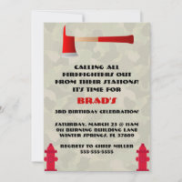 Cute Firefighter Birthday Party Invitation