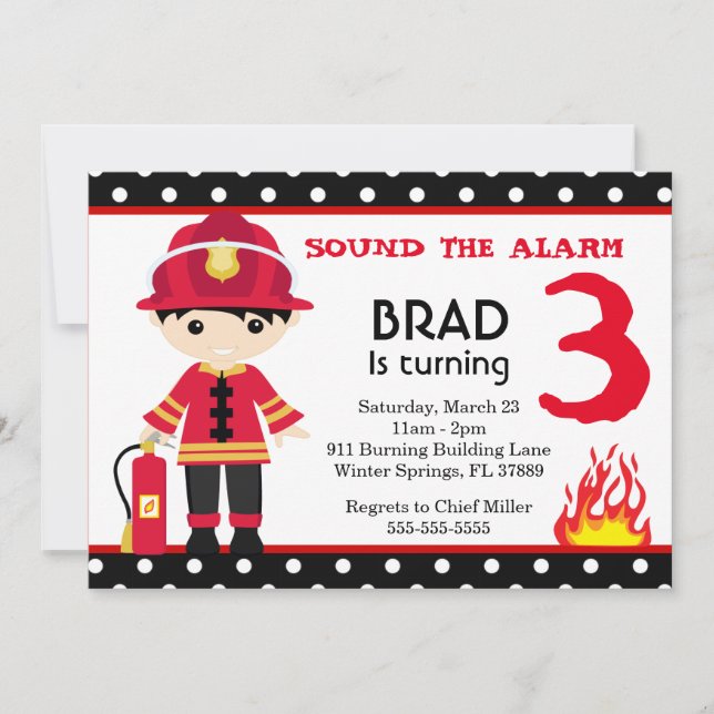 Cute Firefighter Birthday Party Invitation (Front)