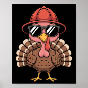 Cute Firefighter Chicken Face Sungles Fall Holiday Poster