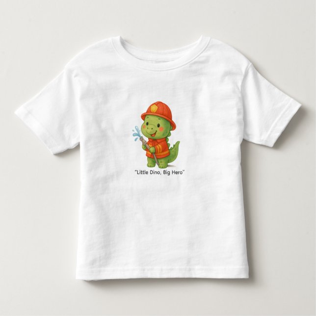 Cute Firefighter Dinosaur – Dino Jobs Toddler T-Shirt (Front)