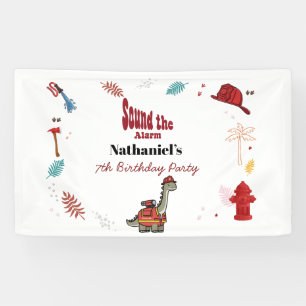 Cute Firefighter Dinosaur roar and rescue Birthday Banner