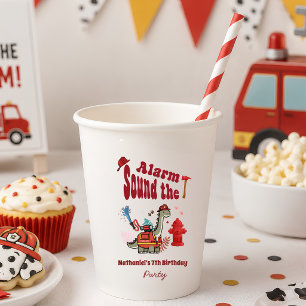 Cute Firefighter Dinosaur roar and rescue Birthday Paper Cups
