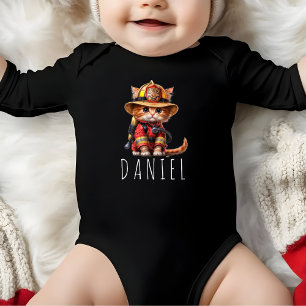 Cute Firefighter Kitten Fireman in Action Baby Bodysuit