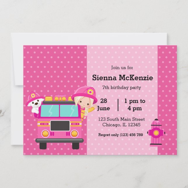 Cute Firefighter party Invitation (Front)