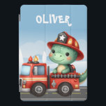 Cute Firefighter Trex Dinosaur iPad Pro Cover<br><div class="desc">Personalised Firefighter Dino Hero! iPad cover. Imagine a lovely dinosaur hero on a dynamic firefighting vehicle,  ready to save the day. This captivating design blends cuteness with action.</div>