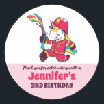 Cute Firefighter Unicorn Kids Birthday Party Favou Classic Round Sticker<br><div class="desc">Cute party favours for kids,  boys or girls who love unicorn. Perfect for kids birthday party,  party favours and thank you label. You can also customise the text for baby shower or other occasion and party.</div>