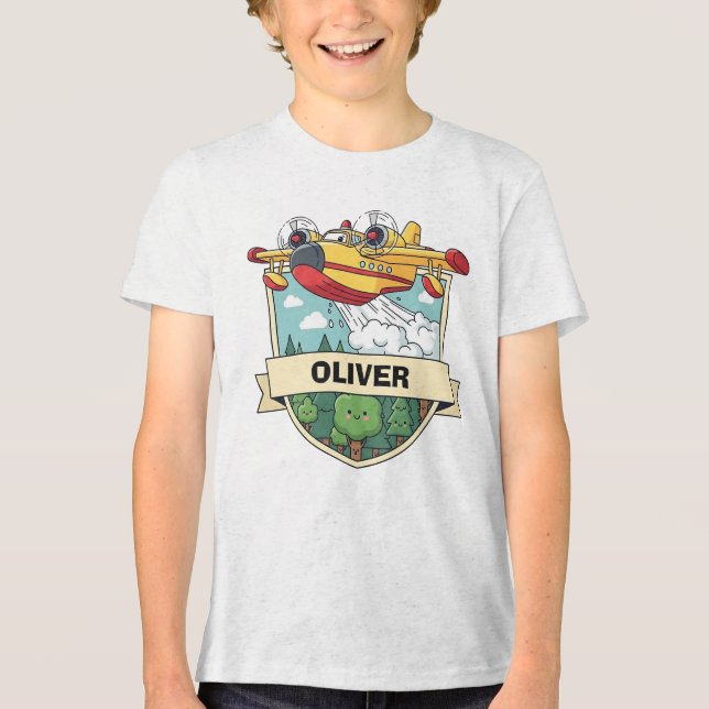 Cute Firefighting Plane Badge Tri-Blend Shirt (Front)