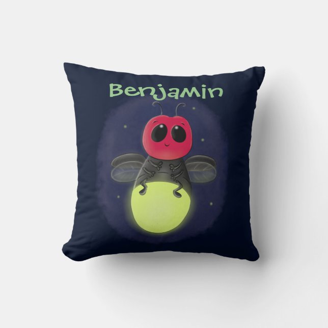 Cute firefly lighting bug cartoon illustration cushion (Front)